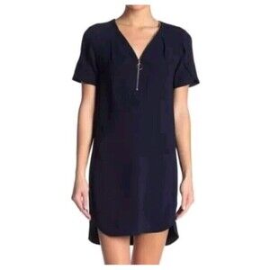 Trina Turk Blue Taliah Zipper Front Crepe Tunic Dress with Gold Zipper Classic